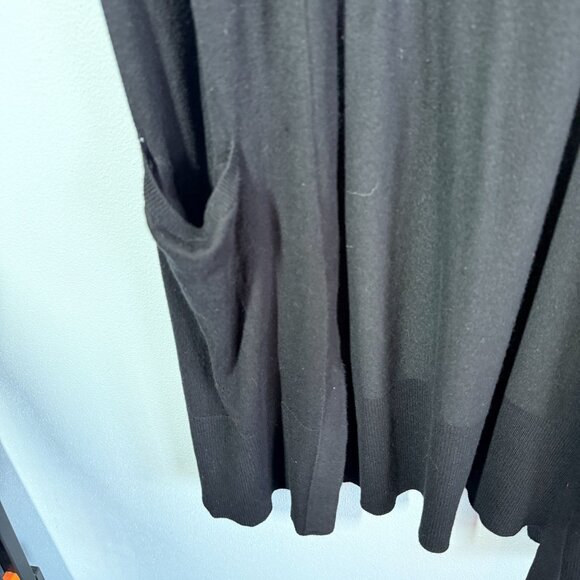 White House Black Market Womens Long Open Cardigan Sweater Medium Black Duster - Picture 4 of 11